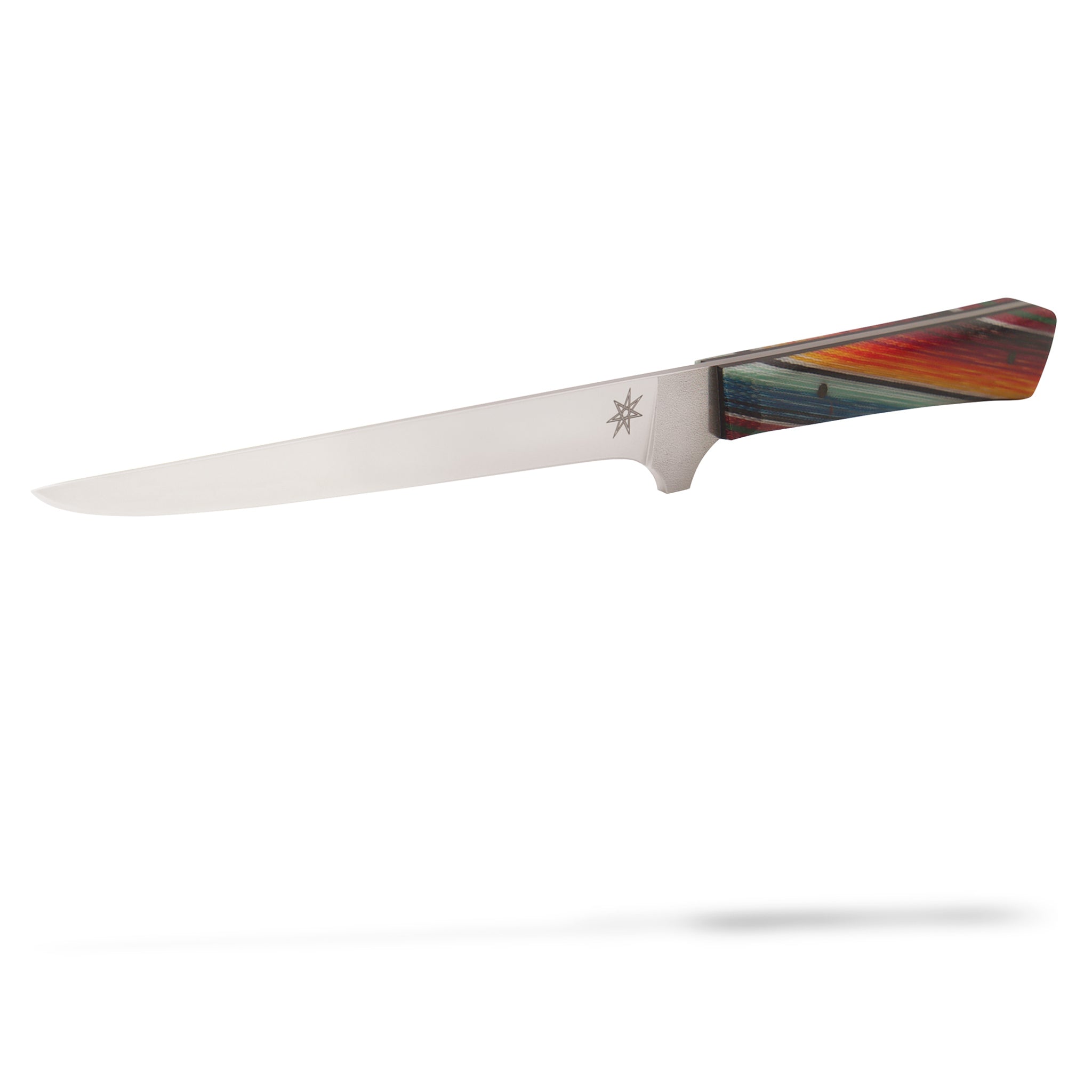 6" Baja Straight stainless steel Boning Knife by Town Cutler. Handmade kitchen knife with vibrant and lux Mexican blanket pattern handle. Made in America.