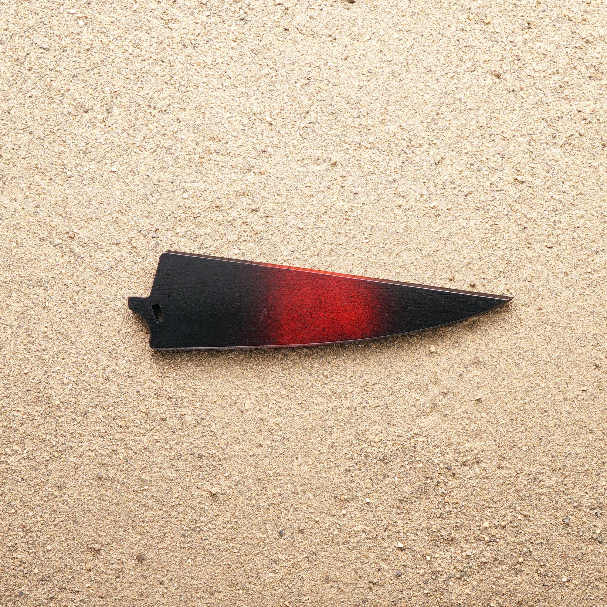 Red and black wood saya knife sheath for Town Cutler Baja utility knife.