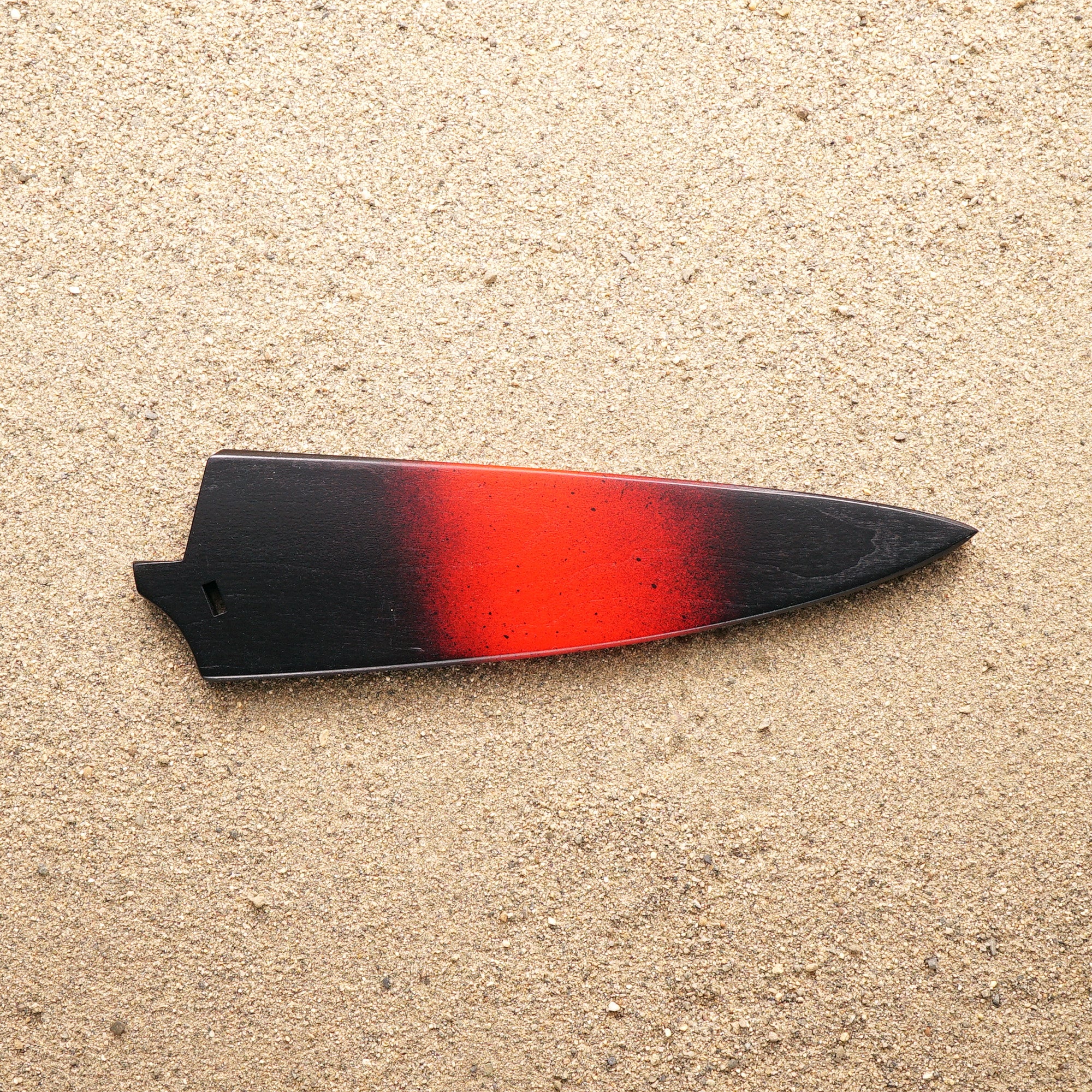 Black and red wood saya knife sheath for Town Cutler Baja 7" chef knife.