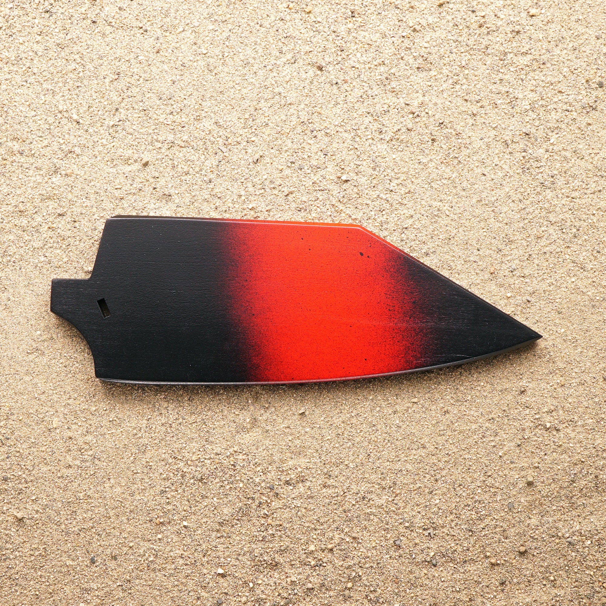 Red and black wood saya knife sheath for Town Cutler Baja Chopper knife.