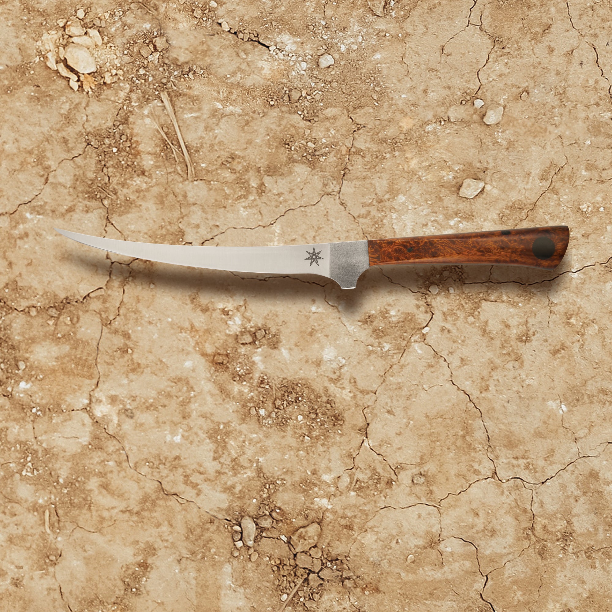 Town Cutler 6" Curved Boning knife with luxury wood handle. Desert ironwood handle on knife with stainless steel blade.