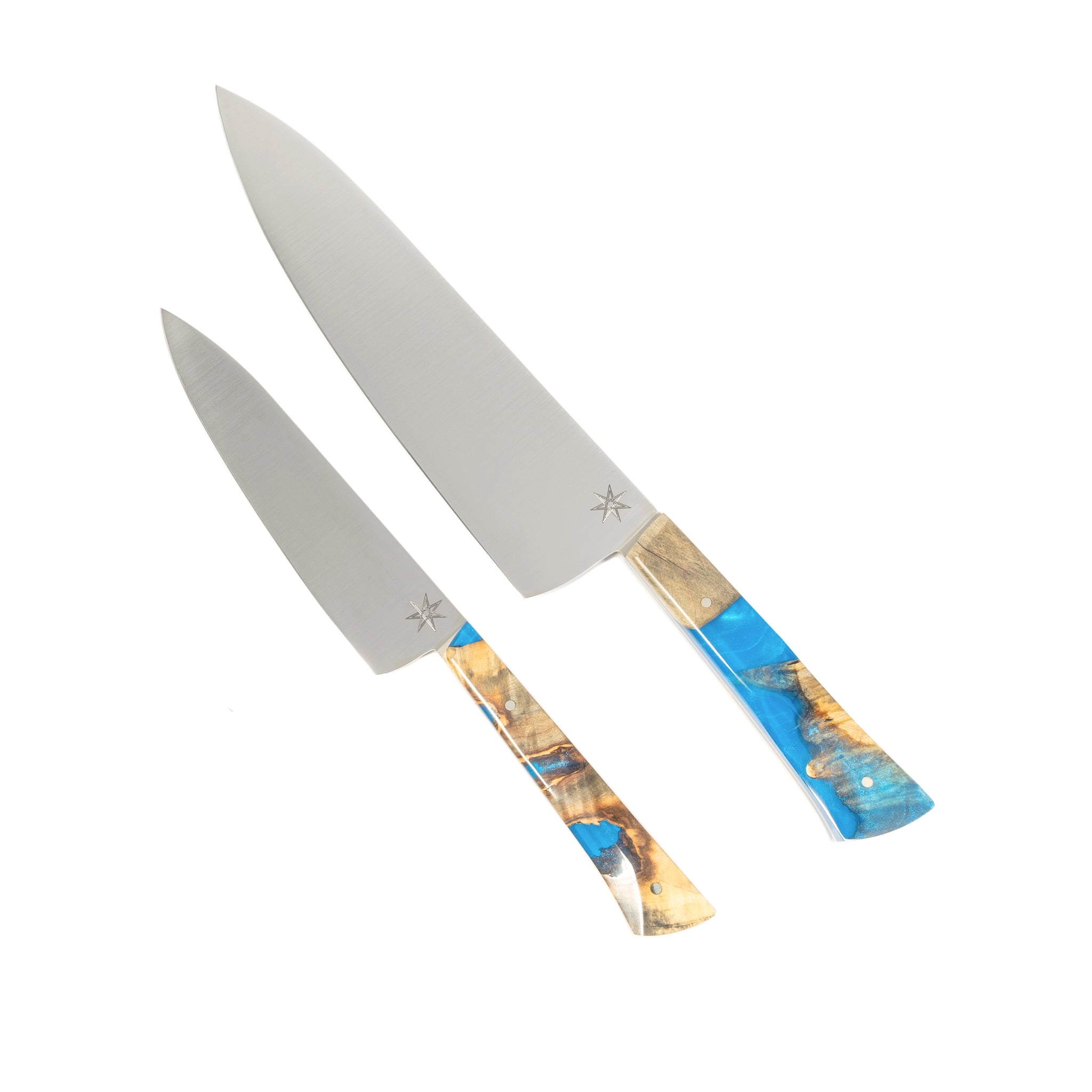Town Cutler Tahoe Bliss Commis Knife set with two kitchen knives, utility knife and chef knife.