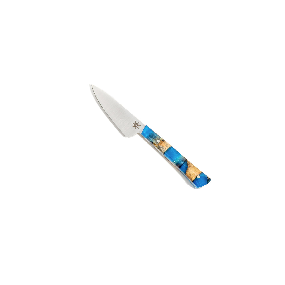 Town Cutler Tahoe Bliss Paring Knife. Nitro-V stainless steel blade with blue and buckeye burl handle.