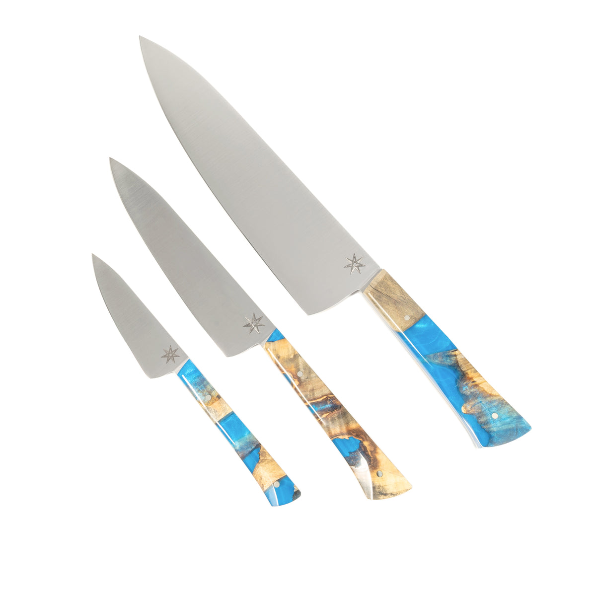 Town Cutler Tahoe Bliss Sous Chef Knife Set. Paring, utility and chef knife.