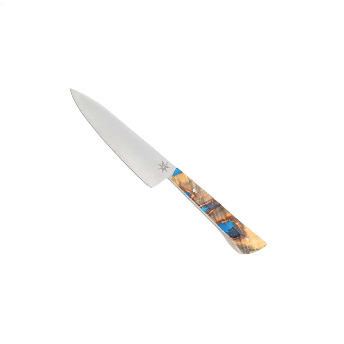 Town Cutler Tahoe Bliss Utility Petty Knife. Nitro-V stainless steel blade with blue and buckeye burl handle.